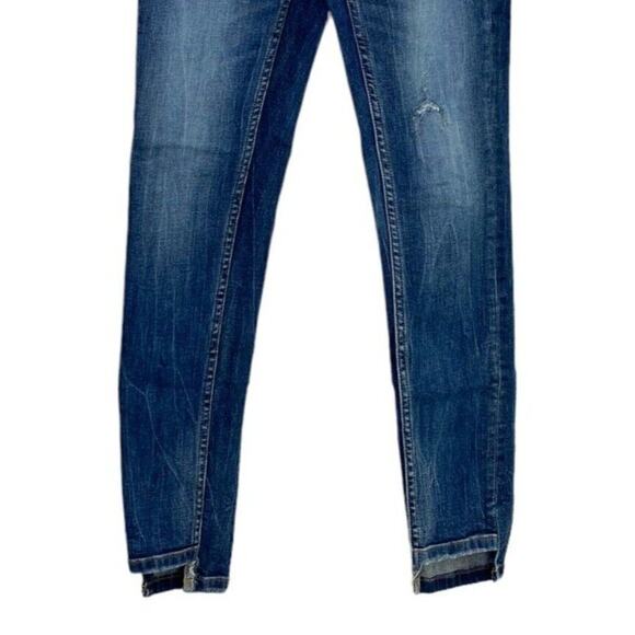 ZARA High Rise Semi Distressed Skinny Jean Pockets Stretch 2 Dark Wash #4034 - Picture 4 of 15